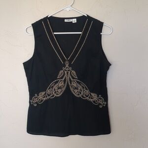 Cato Black Sleeveless V-Neck Top with Beaded Embroidery